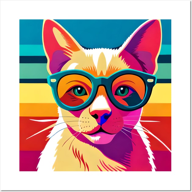 Feline Cool: Pop Art Cat Wearing Sunglasses Wall Art by Tees Y Mas